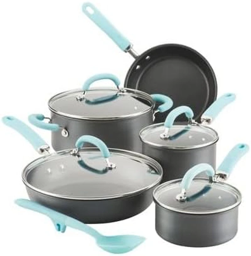 10-Piece Hard Anodized Nonstick Cookware Set - Gray/Blue Handles
Opens in a new window or tab