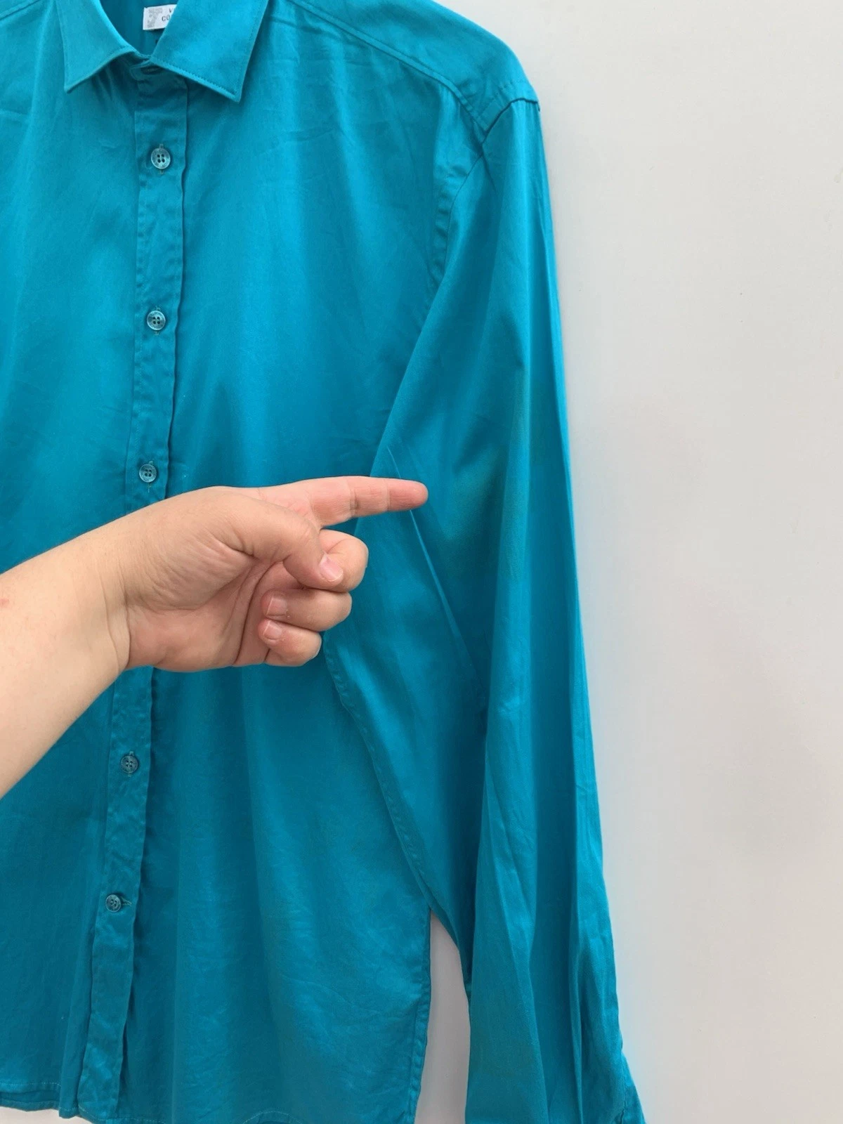 Versace Collezione Abito Camicia 151 2 39 Raso Turchese Slim Fit #C7 Ha Macchie