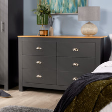 Chest of 6 Drawers Graphite Wooden Bedroom Home Furniture Clothing Seconds