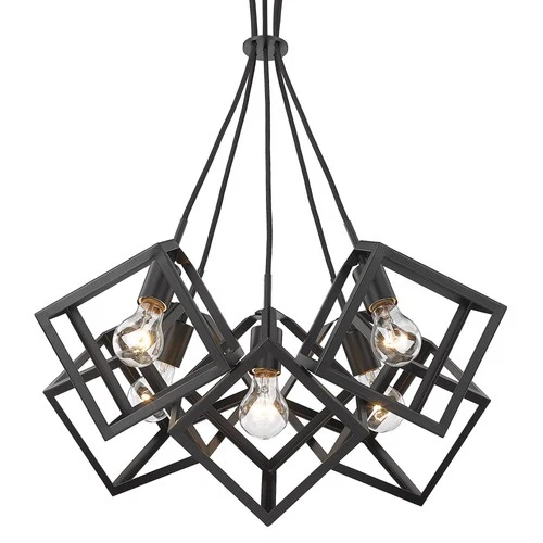 Golden Lighting Cassio 28" Matte Black Metal 5-Light Geometric Pendant - Picture 4 of 8