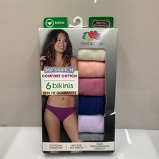 Fruit Of The Loom Womens 360 Stretch Comfort Cotton Bikini 6-Pack 7 L Damage Box