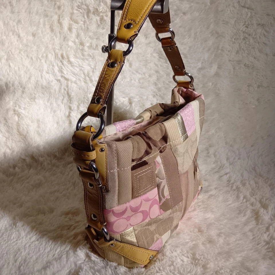 Coach Shoulder Bag Pink Beige Hobo Patchwork 13720 Authe - Image 4 of 4