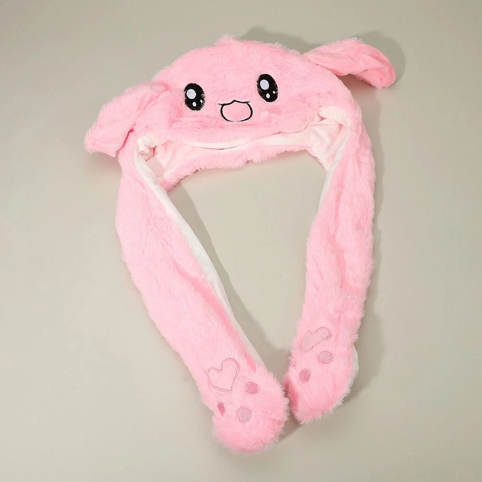 One Size Soft Plush Bunny Ear Flaps & Dangling Paws Winter Hat for Women Pink - Image 3 of 4