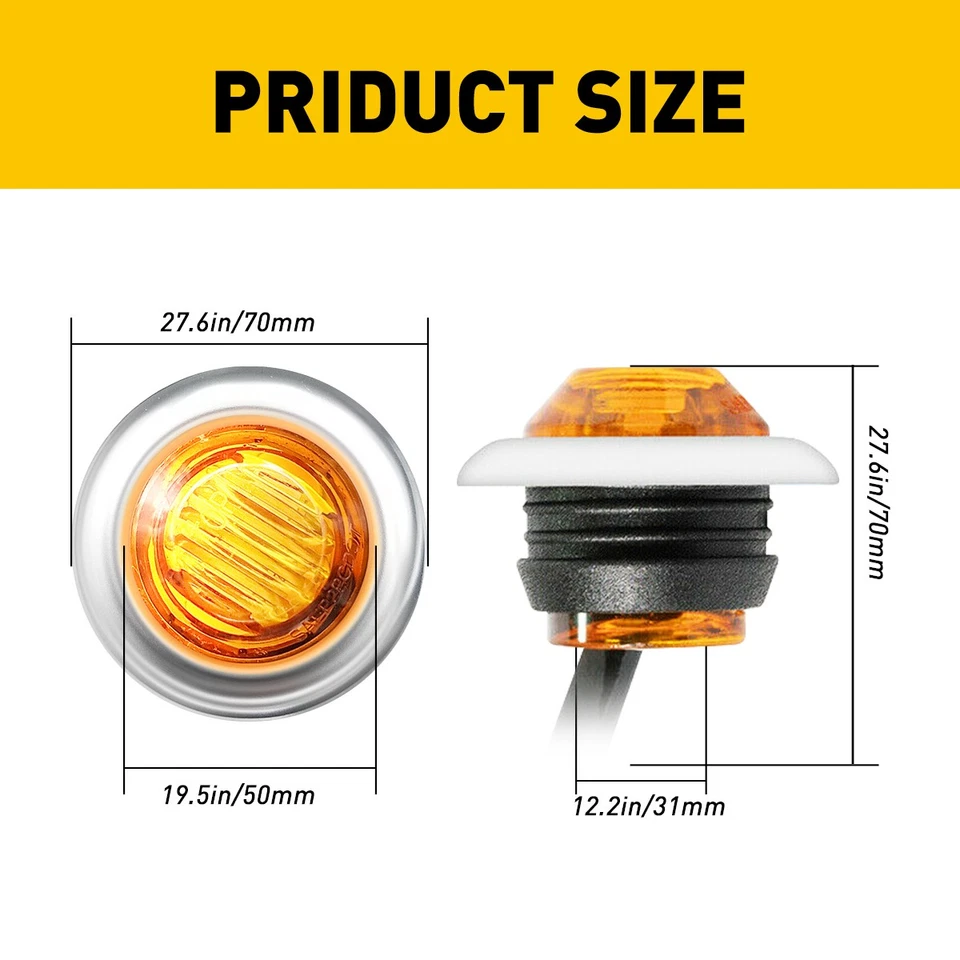 20X luces de señalización laterales LED redondas ámbar de 3/4" con separación de bala para camión remolque RV Foto 2 de 4