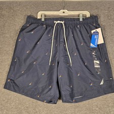 Nautica Swim Trunks Mens XL Navy Rainbow Sailboat Print Performance TR1660