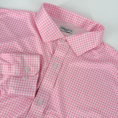 Collars & Co Quattro Flex Dress Shirt Mens XL Pink Gingham Semi-Spread Collar