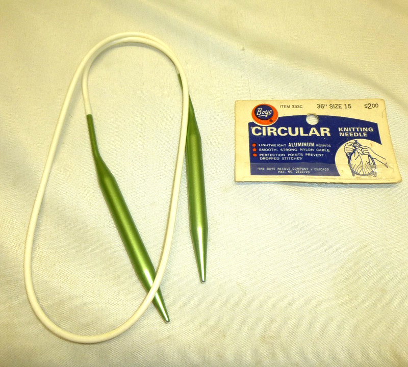 Vintage Boye Circular Knitting Needles Size 15" Aluminum pts Nylon cord 36"
