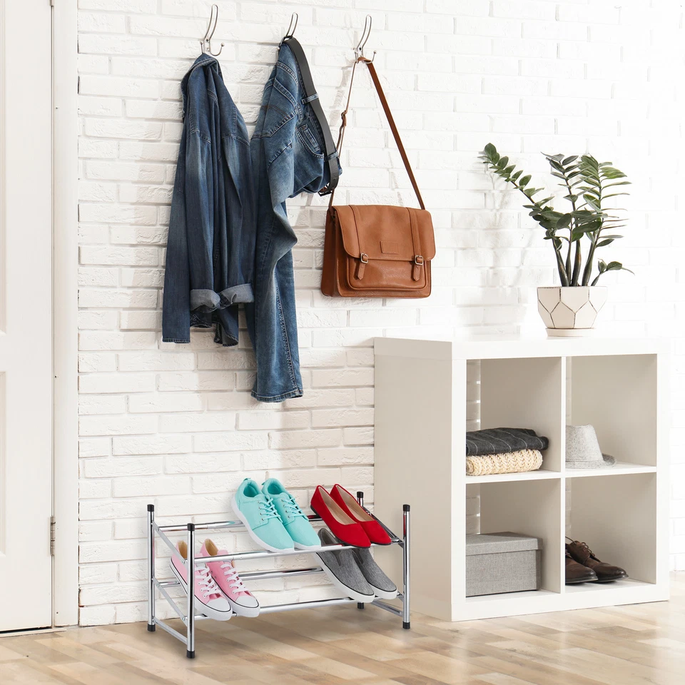 Scarpiera allungabile in larghezza Porta scarpe estensibile 2 ripiani Argento - Immagine 2 di 4