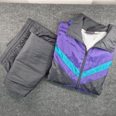 Spalding Tracksuit Set Mens XL Purple Black Vintage Y2K Nylon Windbreaker Pants