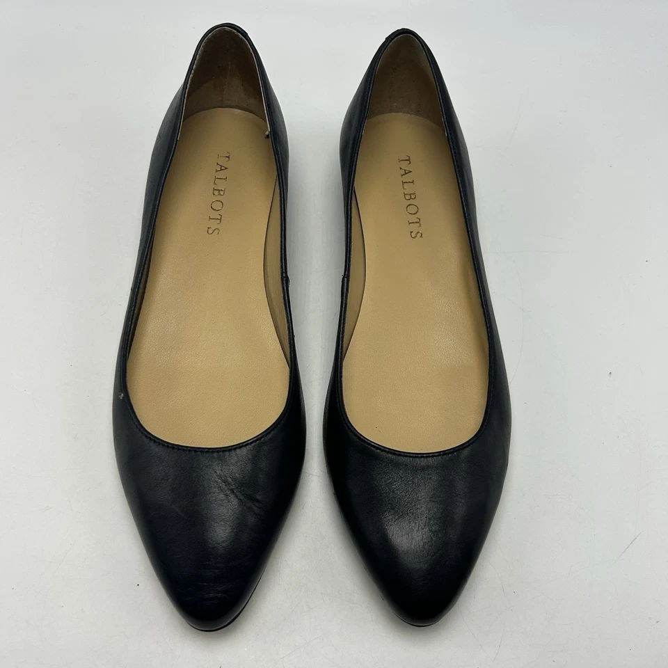 Talbots Ballet Pisos Mujer 7 M Cuero Negro Punta Preppy Dinero Antiguo Leer Foto 2 de 4