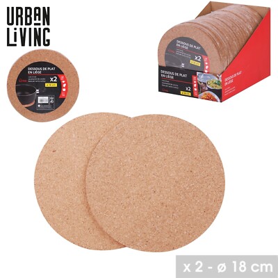 2x GROSSER KORKUNTERSETZER DÜNN 18cm DURCHMESSER TÖPFE PFANNEN KORK UNTERSETZER