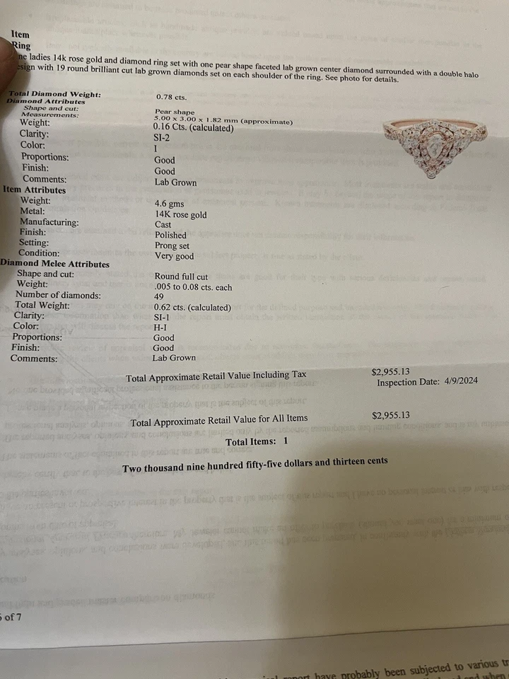 14k Rose Gold Pear Shaped Engagement Ring Double Halo Design Simulated - Image 4 of 4