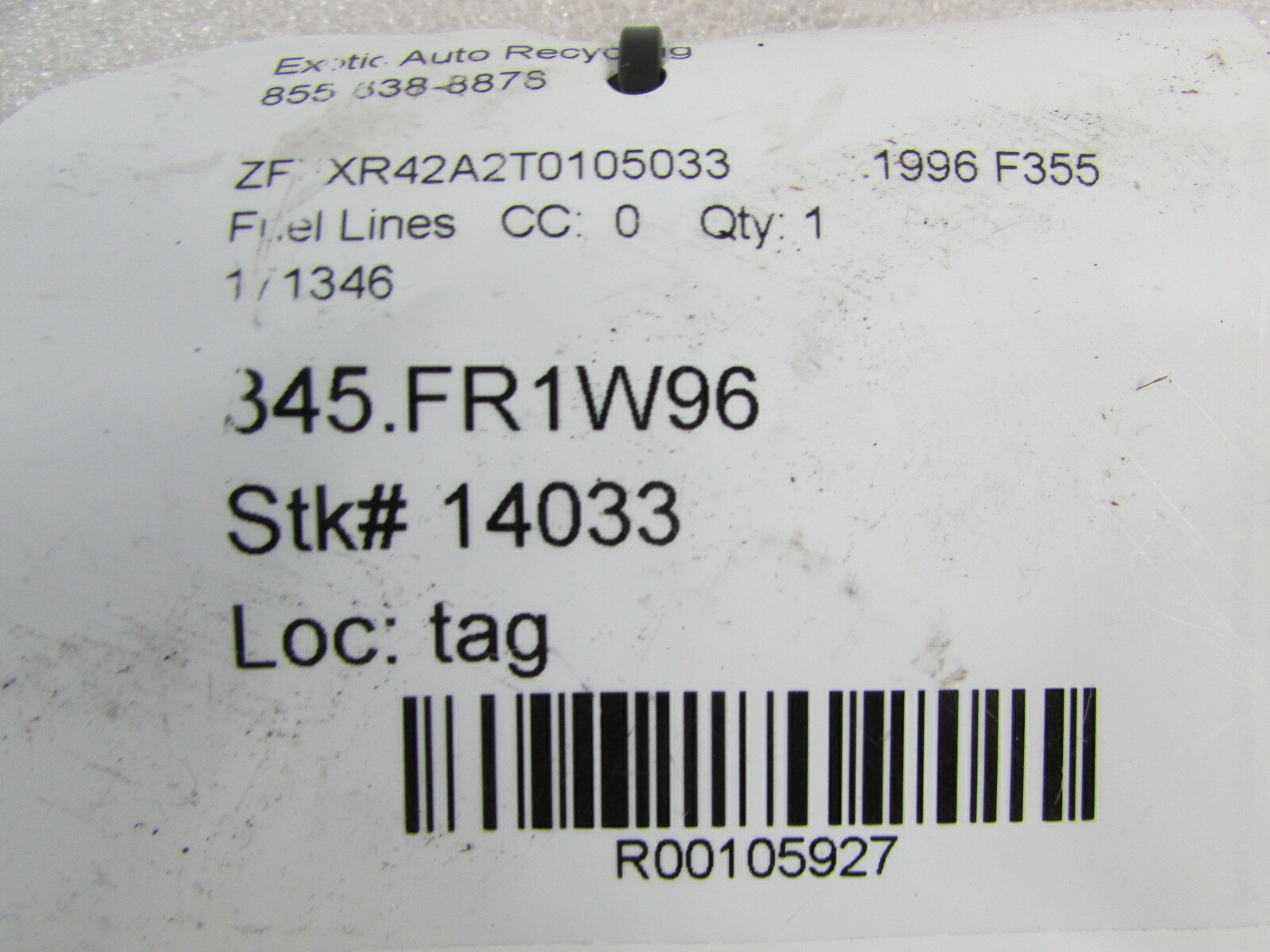 Ferrari F355, Fuel Pump Line, Used, P/N 171346