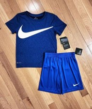 NEW Nike Little Boys Dri-fit Swoosh Tee  Short Set, Blue sz 6 