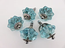 Light Turquoise Glass Flower Drawer Cabinet Knob with Screws for Cabinets