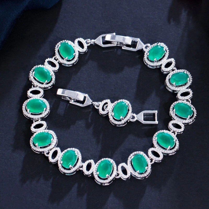 Nuevo Brazalete Plata Dije Malasia Corte Ovalado Verde Ágata Piedras Preciosas Moda Mujeres Foto 2 de 4