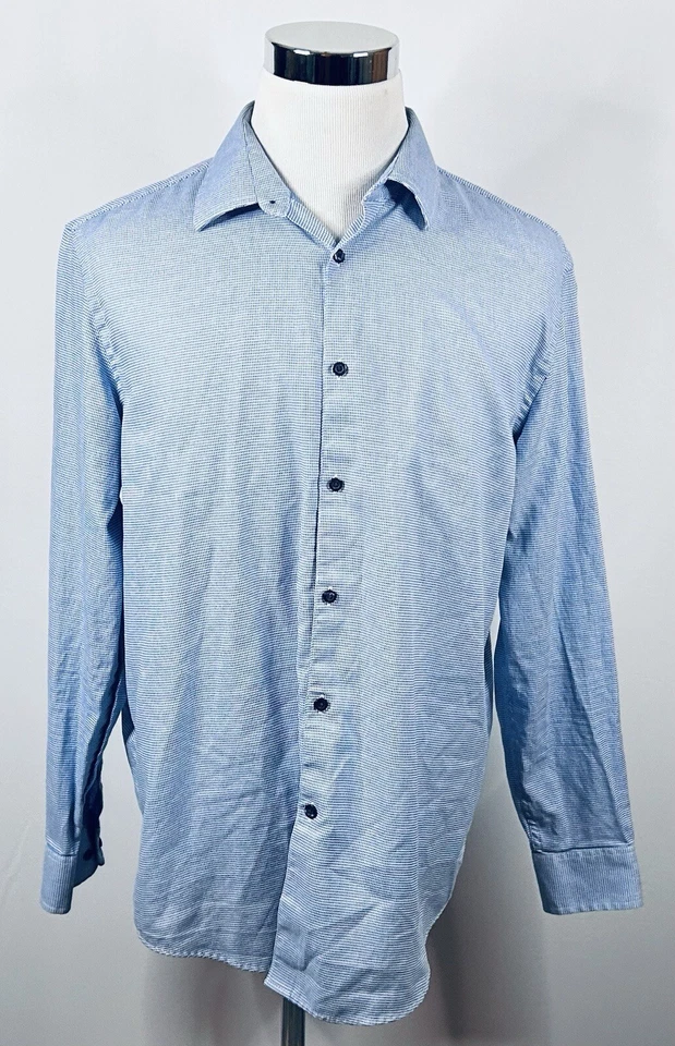 Camisa de vestir Tasso Elba 16,5 34/35 azul blanco a cuadros 100 % algodón ajuste regular Foto 2 de 4