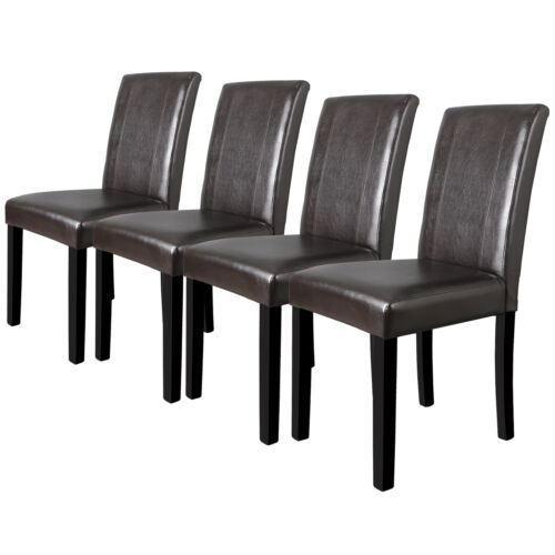 Set of 4 Leather Dining Room Kitchen Armless Chairs Seating Backrest Furniture - Picture 1 of 9