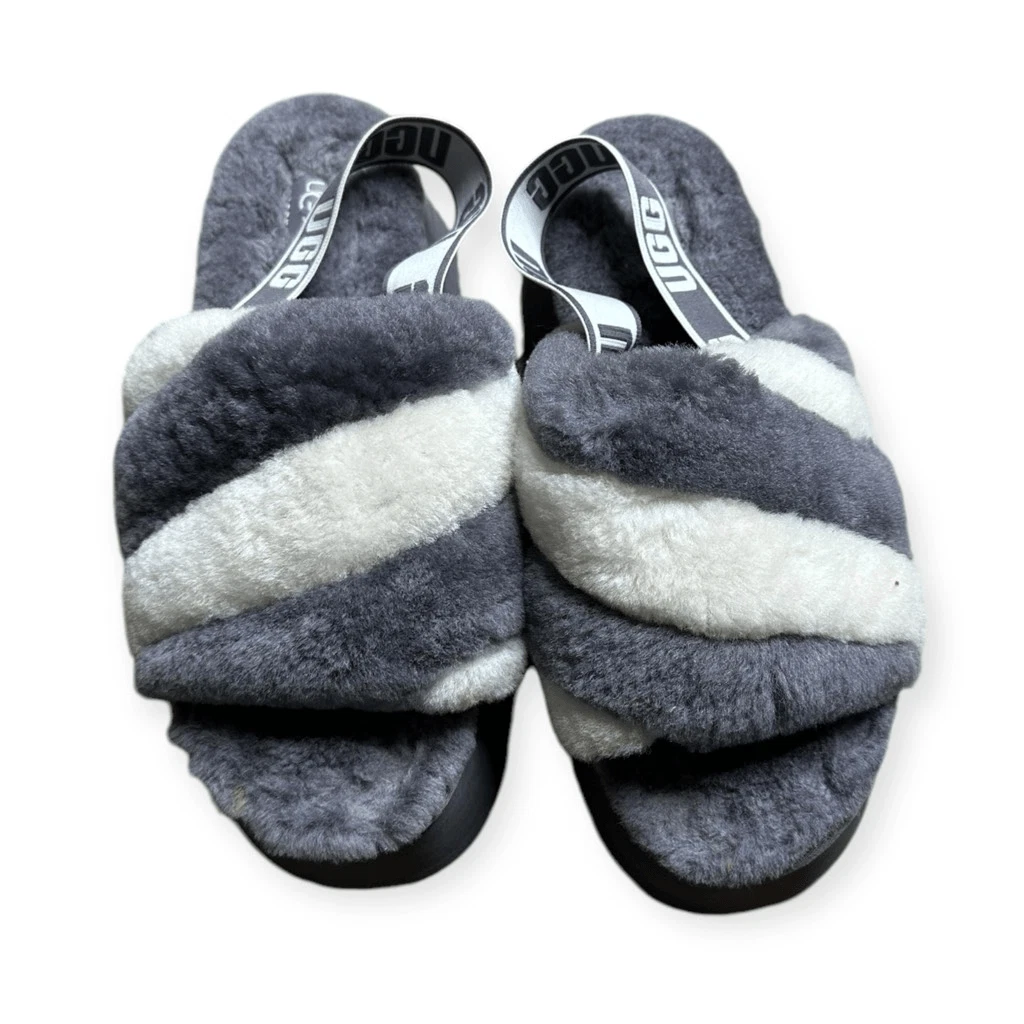 Sandali UGG donna grigi bianchi discoteca righe soffici plateau slingback slide 10