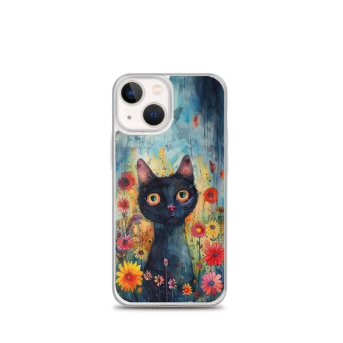iPhone Case Watercolor Black Cat with Colorful Flowers - Picture 10 of 29