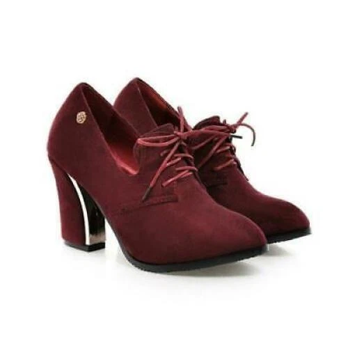 Womens Pointed Toe Shoes High Heels Lace-Up Oxfords Suede Fabric Ankle Boots^.^* - Picture 18 of 23