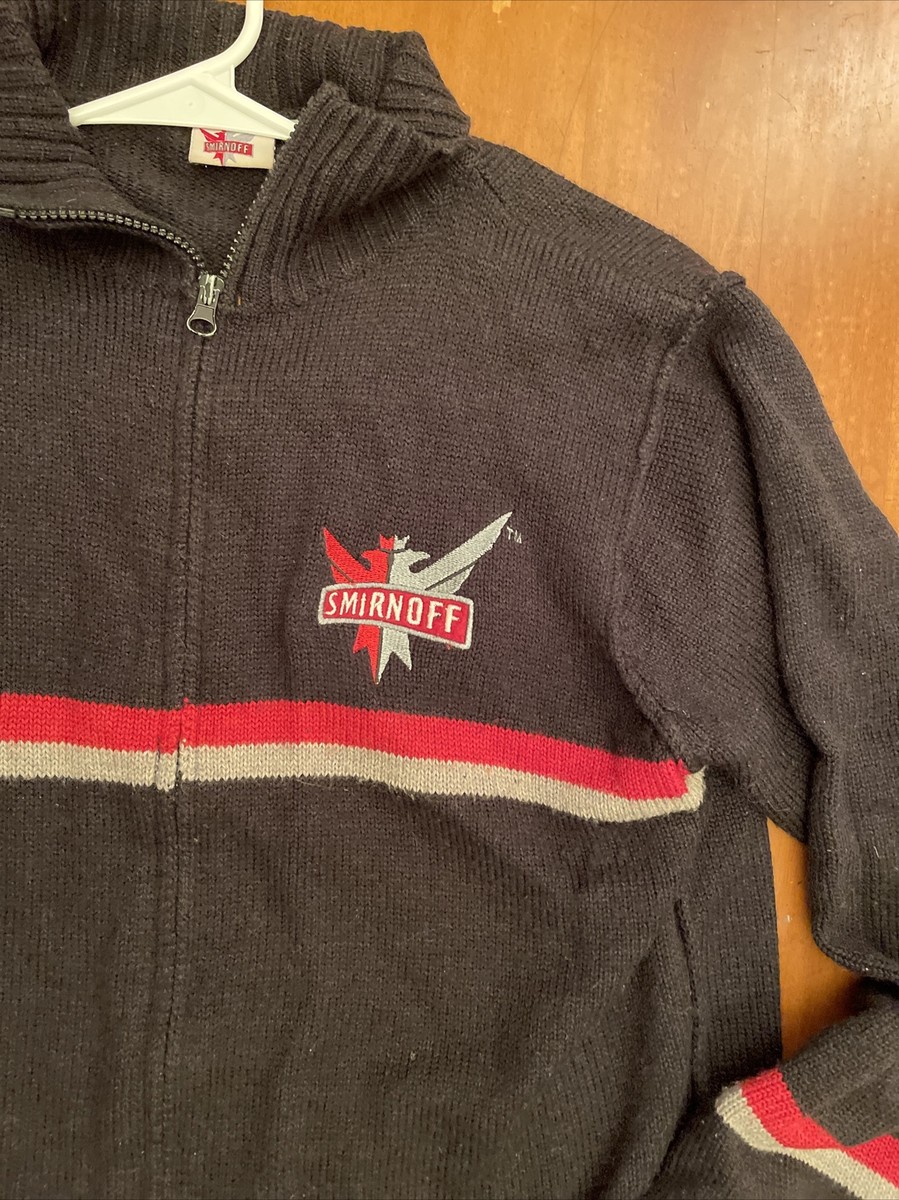 RARE Vintage SMIRNOFF Embroidered Full Zip Knit Wool Blend Sweater