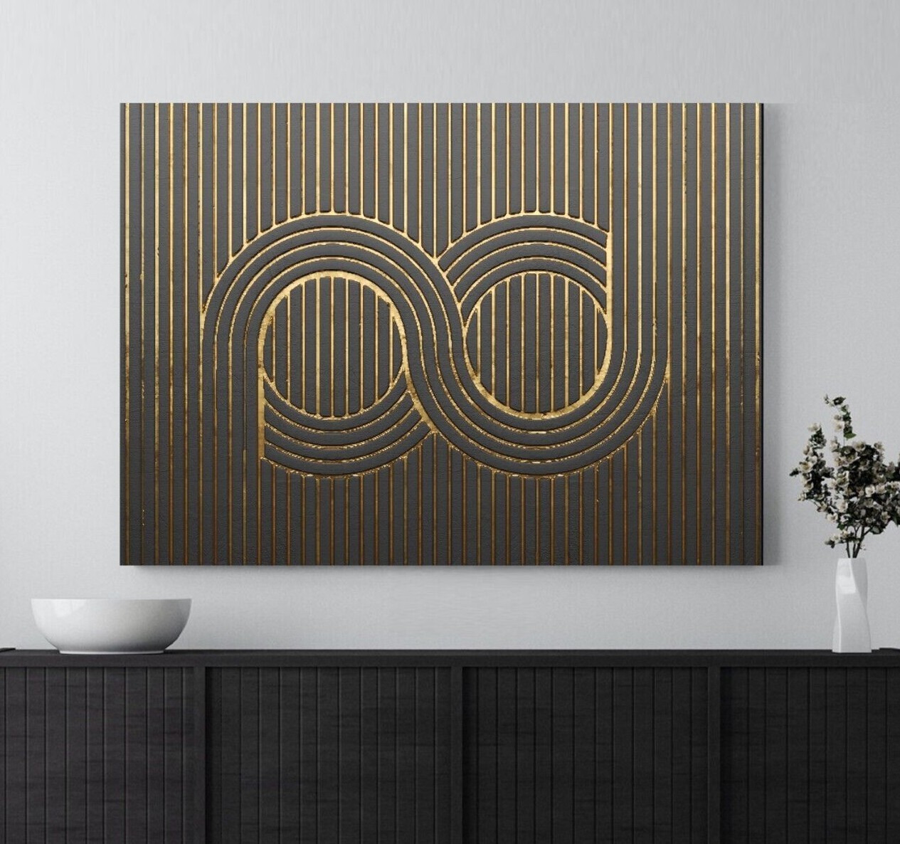 XXL LEINWAND BILD BIS 145x100x5 SYMBOL 8 WIEDERGEBURT UNENDLICHKEIT SCHWARZ-GOLD