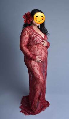 2 BEAUTIFUL LACE LONG WHITE & BURGUNDY/RED MATERNITY PHOTOSHOOT DRESS  MEDIUM | eBay