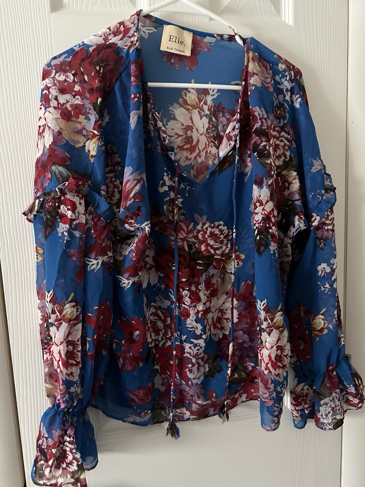 Elie Tahari Blue Red Blossom Blouse Size Small Ch… - image 2