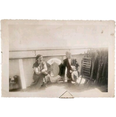 Queen Elizabeth Cruise Real Photo Antique Classic Ship 1940s Nautical E83H
