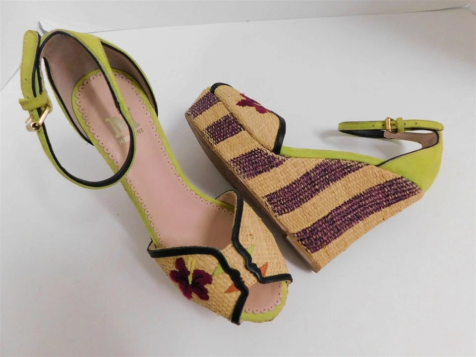 M Missoni Multi Punta Abierta Paja Gamuza Cuero Plataforma Tacones Cordones Italia 37 Foto 2 de 4