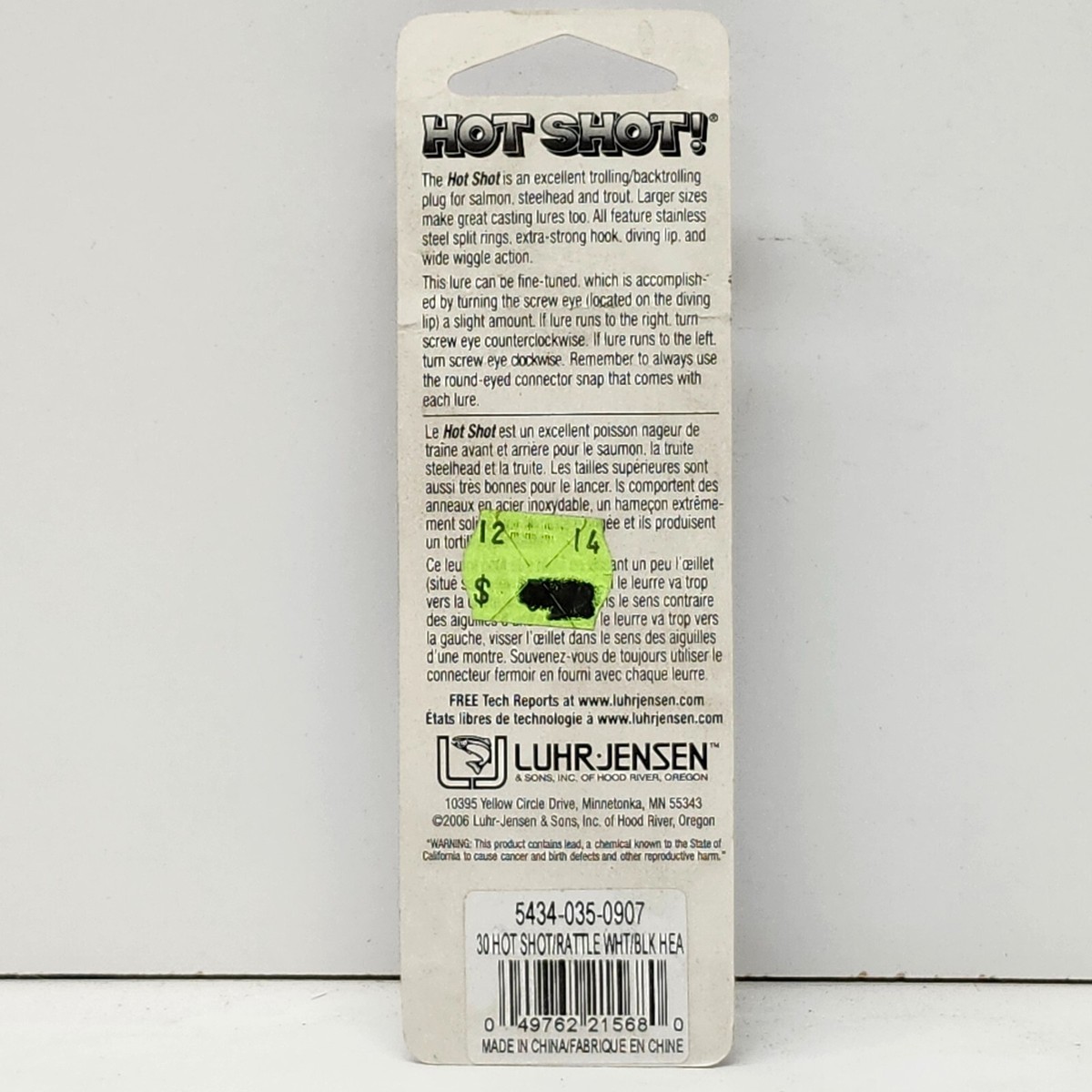 Luhr Jensen Hot Shot 35 Rattle White Black Head Fishing Lure 5434