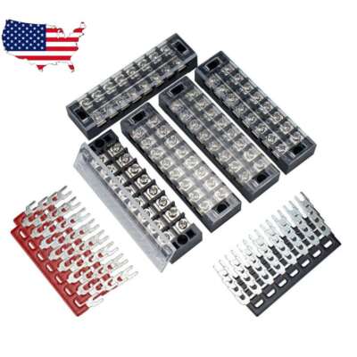 8 Position Terminal Block 25A 600V Dual Row Screw Terminal Strip W/Jumper Block