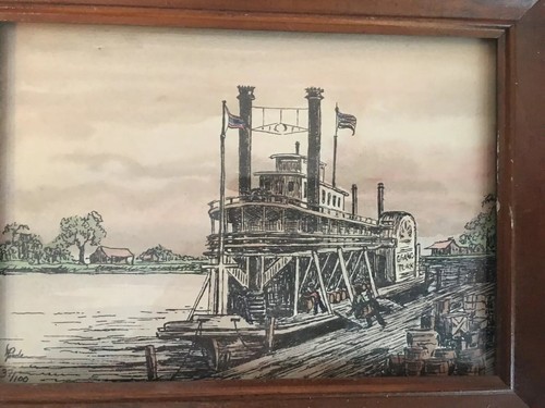 Steamboat Grand Turk Vintage Print Dock River Drawing built 1848 PA Capt Robirds - Picture 2 of 12