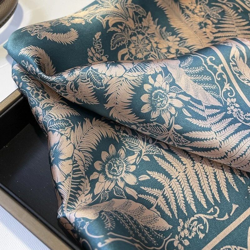 100% Silk Scarf Women Aztec Style Vintage Floral Print Kerchief Bandana 53*53cm - Image 3 of 4