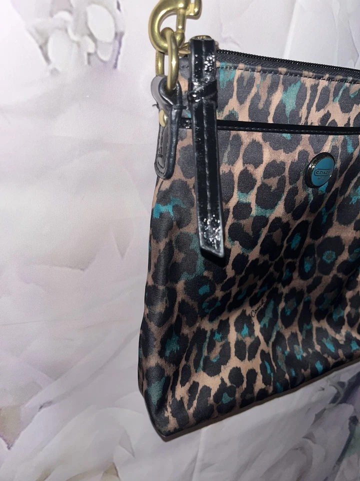 Bolso Bandolera Cartera Coach Marrón Turquesa Ocelote Estampado Leopardo Paquete Columpio Foto 3 de 4