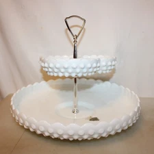 Vintage Fenton White Hobnail 2 Tier Tidbit Tray 10" Tall x 12" Wide New