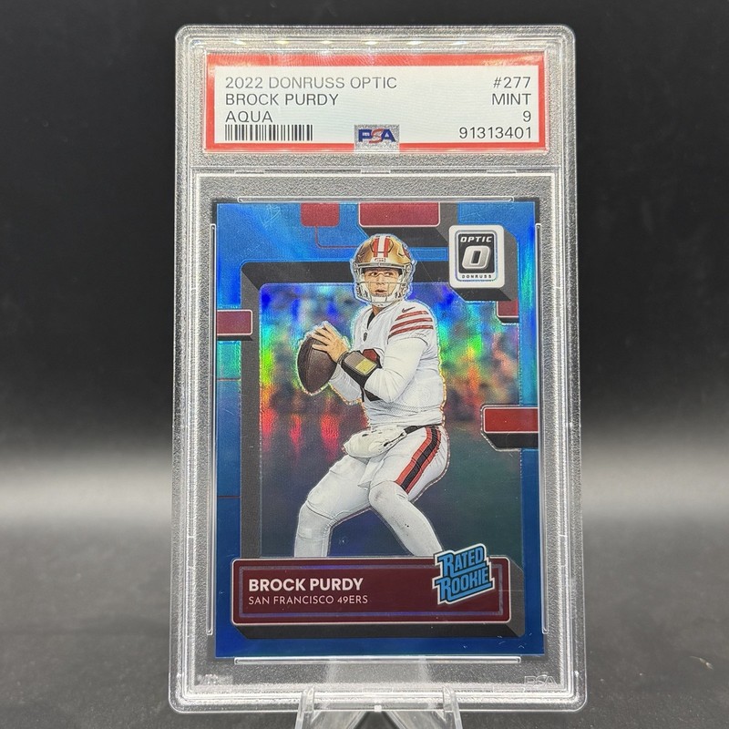 2022 Panini Donruss Optic Brock Purdy Rated Rookie Aqua Prizm /299 PSA 9