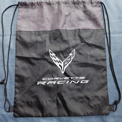 Chevy Corvette Leeds Racing Carry Drawstring Bag Black/Gray 18'' x 14''
