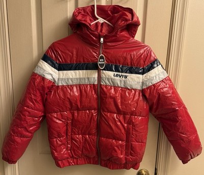 Levi s Youth Boys Full Zip Puffer Jacket XL 13-15 YRS Red Hooded Water Resistant