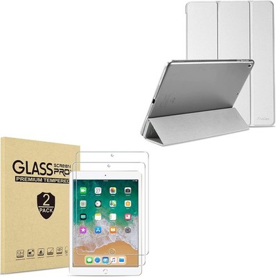 Silver Bundle: 2 Pack Tempered Glass Screen Protector & iPad 9.7 Case