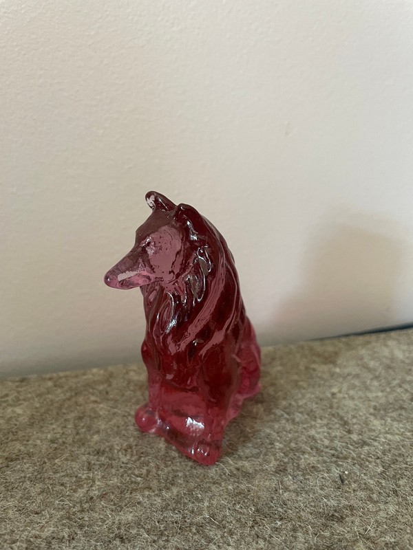 Mosser Collie glass figurine, medium pink clear