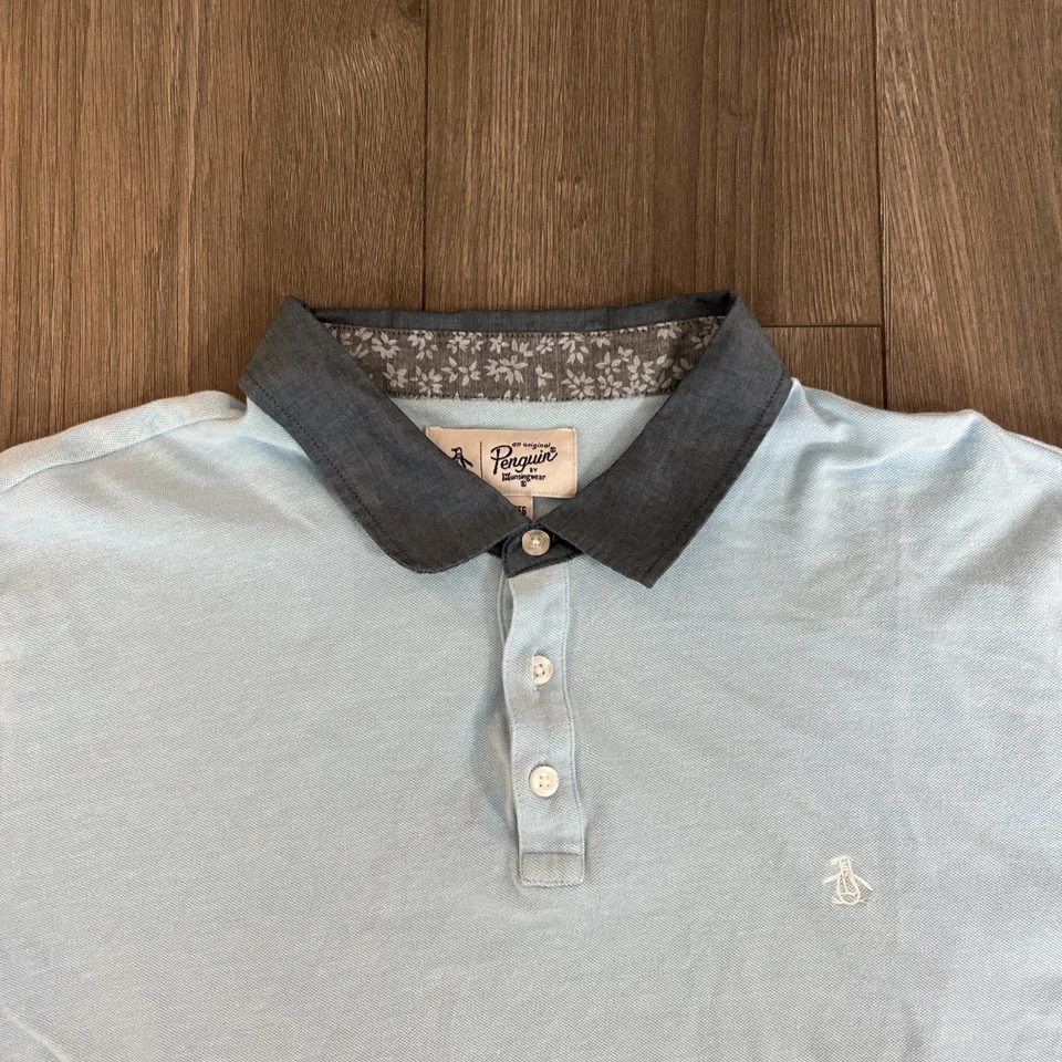 Penguin by Munsingwear Mens 2XL Knit Polo Shirt Light Blue Short Sleeve  - Image 2 of 4