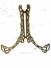 Vintage Ornate Brass Hinged Plate Holder Stand Heart Scroll Display  5"