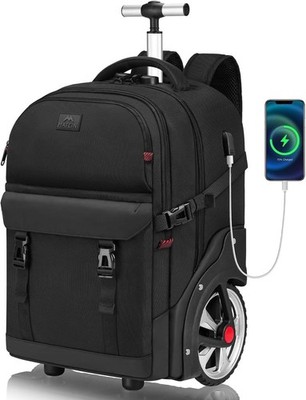 Trolley Backpack with Wheels, 17.3 Inch Trolley Backpack with Large Wheels, 5...