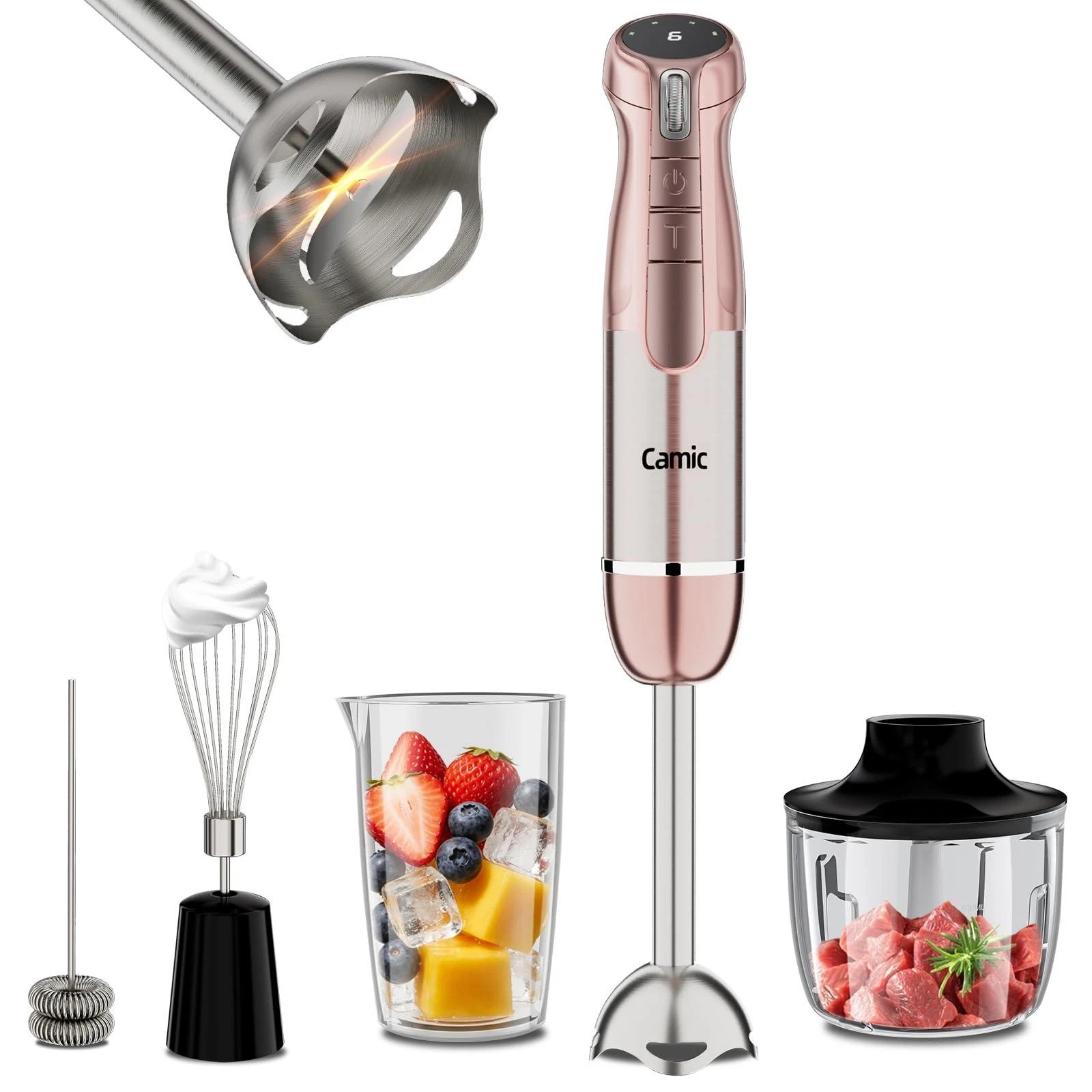 Camic Hand Blender, Cordless Immersion Blender with 6 Speeds, 4 in 1 Portable Mi
