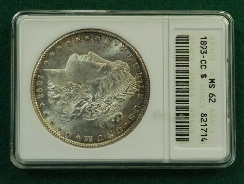 BU 1893-CC U.S. Carson City Morgan Silver Dollar, graded  ANACS MS62