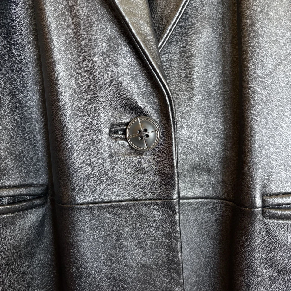 Blazer largo Denim & Co. genuino 100 % cuero negro chaqueta para mujer 1 X Foto 3 de 4