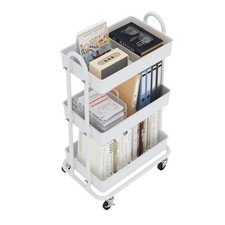 3Tier Utility Cart Wheels Rolling Storage Shelves Organizer Bathroom White