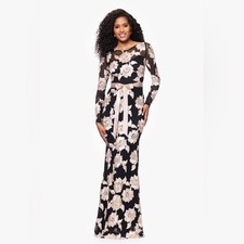 Betsy and Adam black Juliana soutache mesh long sleeve floral dress 12
